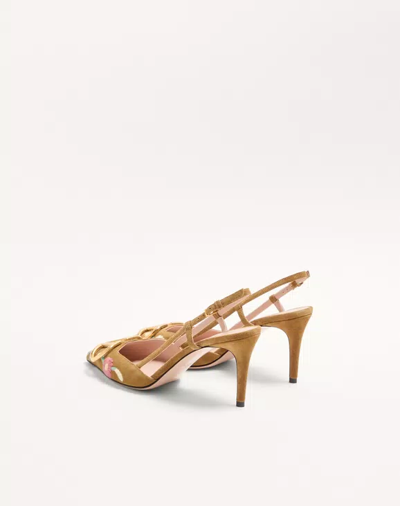 Valentino VLogo Signature Slingback Pump In Crust Leather With Floral Embroidery 80Mm - Image 4